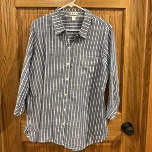 Dash Blue & White Striped Button Up Top – Size Large